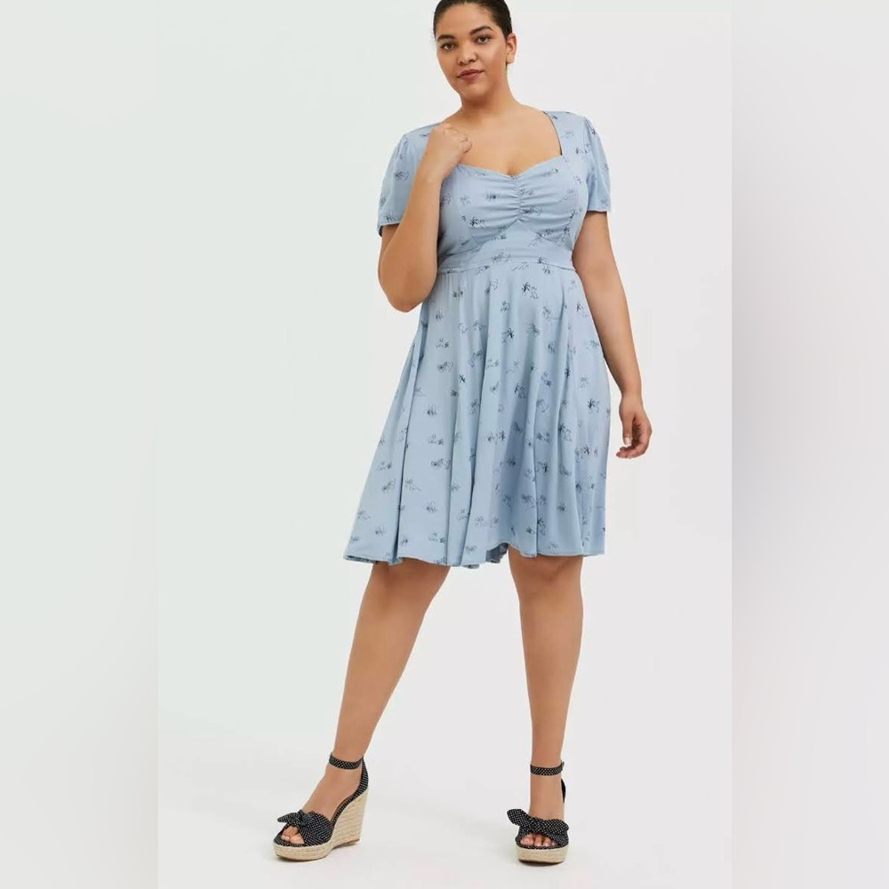 Torrid Cat Print Blue Cap-Sleeve Dress